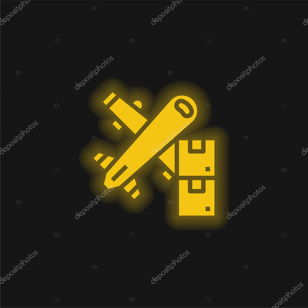 Air Freight yellow glowing neon icon