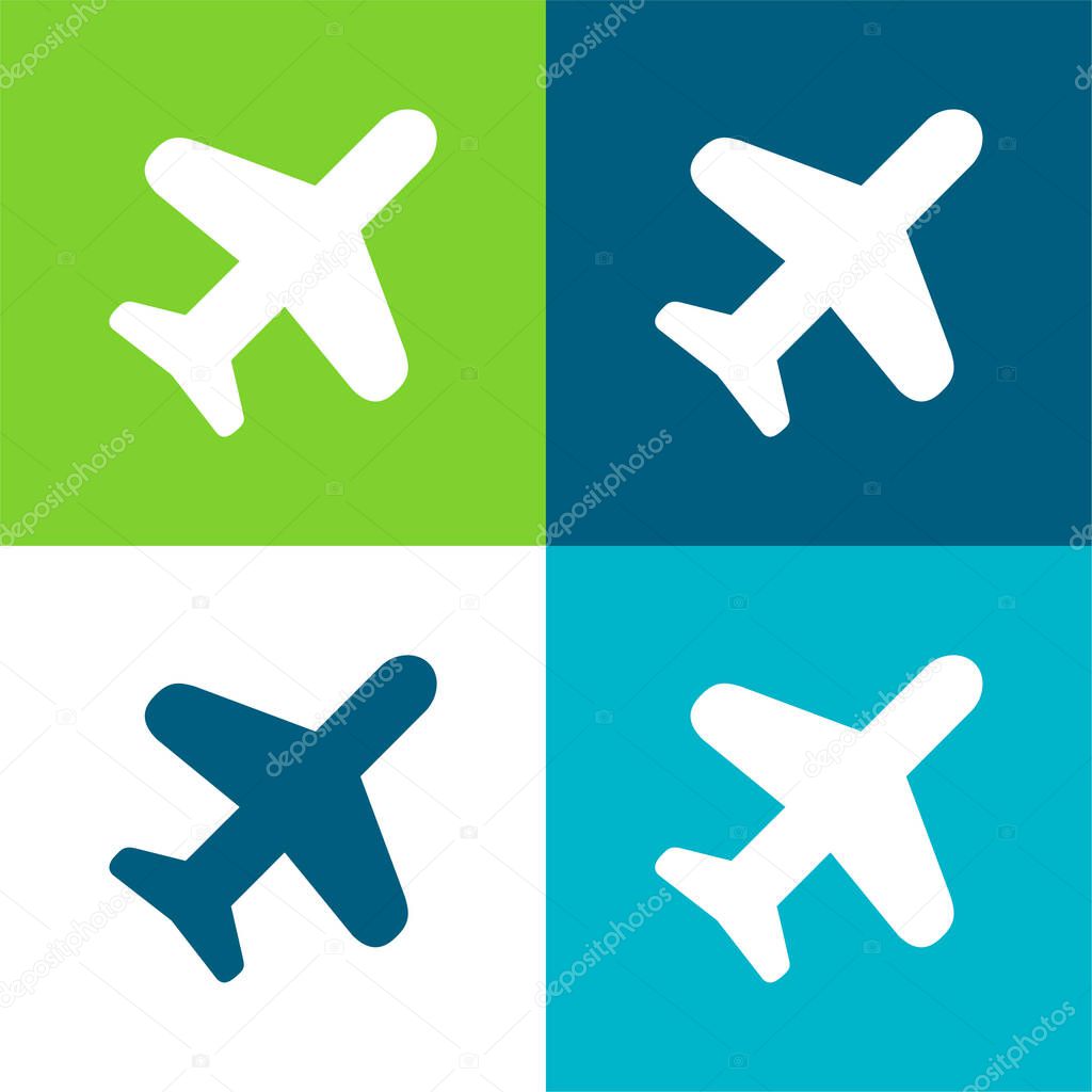 Airplane Silhouette Flat four color minimal icon set