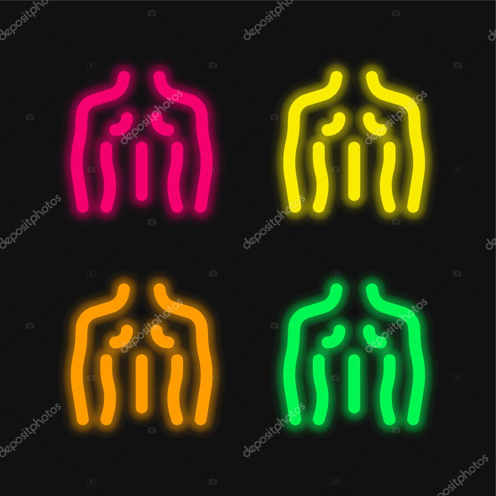 Back four color glowing neon vector icon