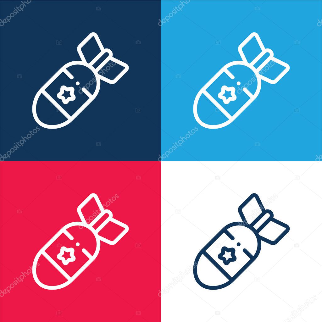 Atomic Bomb blue and red four color minimal icon set