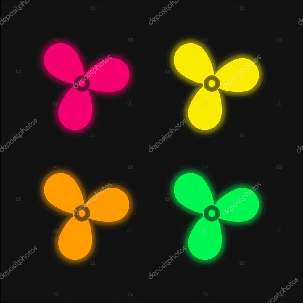 Boat Propeller four color glowing neon vector icon
