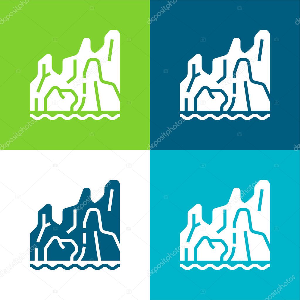 Beach Flat four color minimal icon set