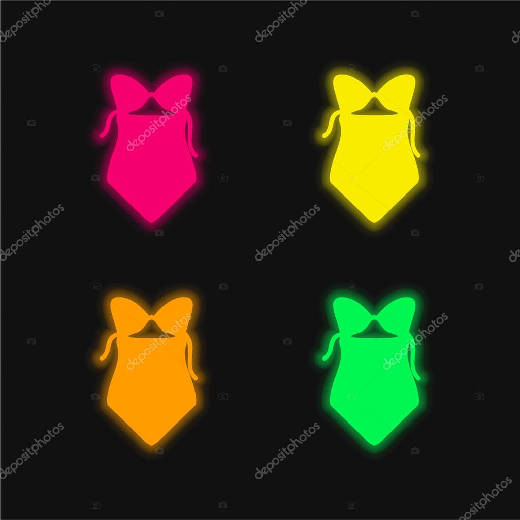 Bikini One Piece Swimwear four color glowing neon vector icon