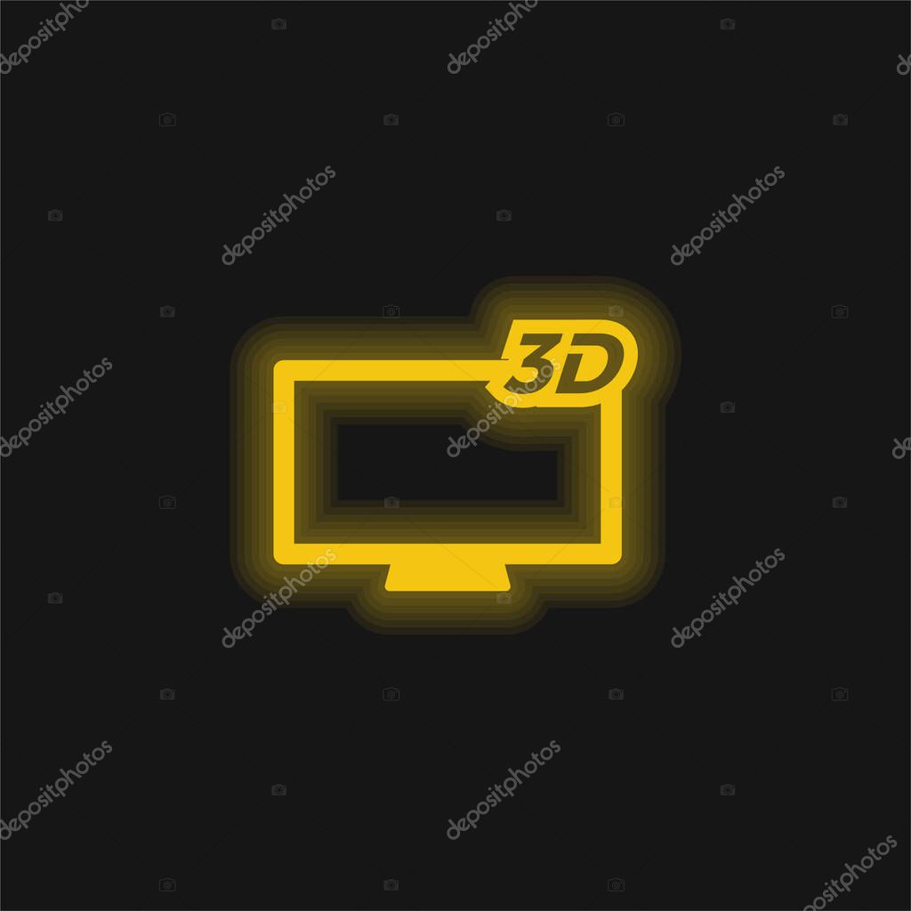 3D Television yellow glowing neon icon