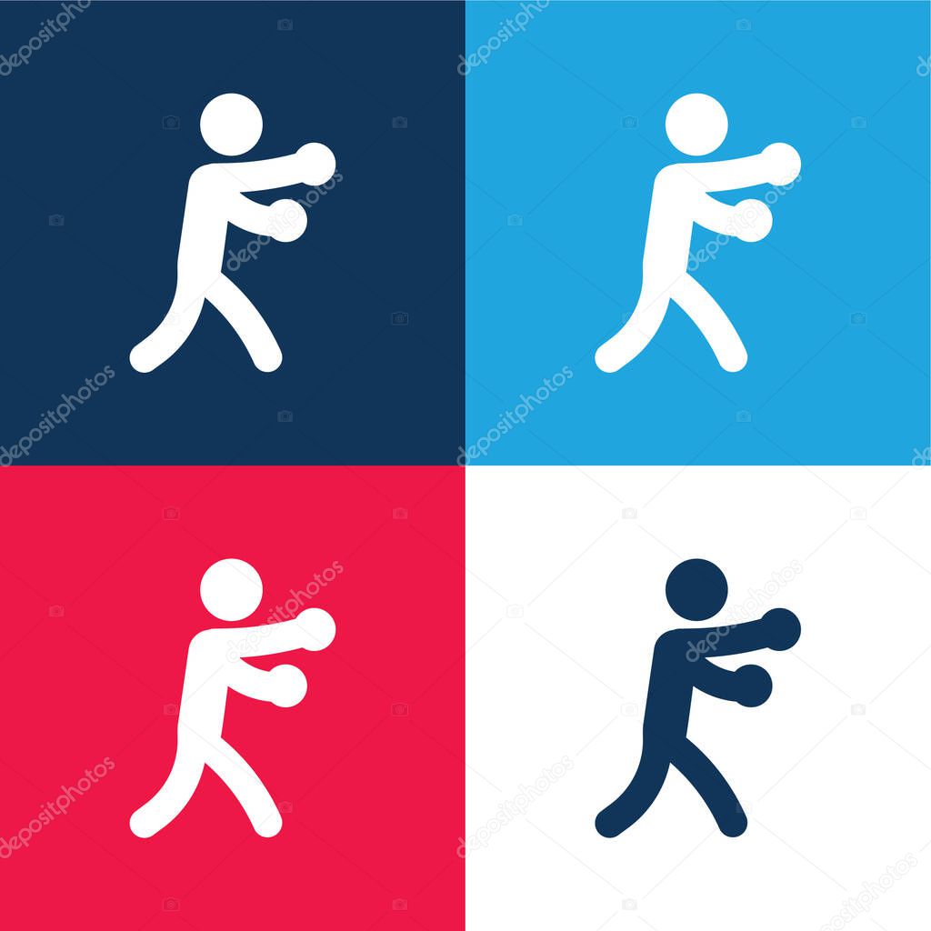 Boxing blue and red four color minimal icon set