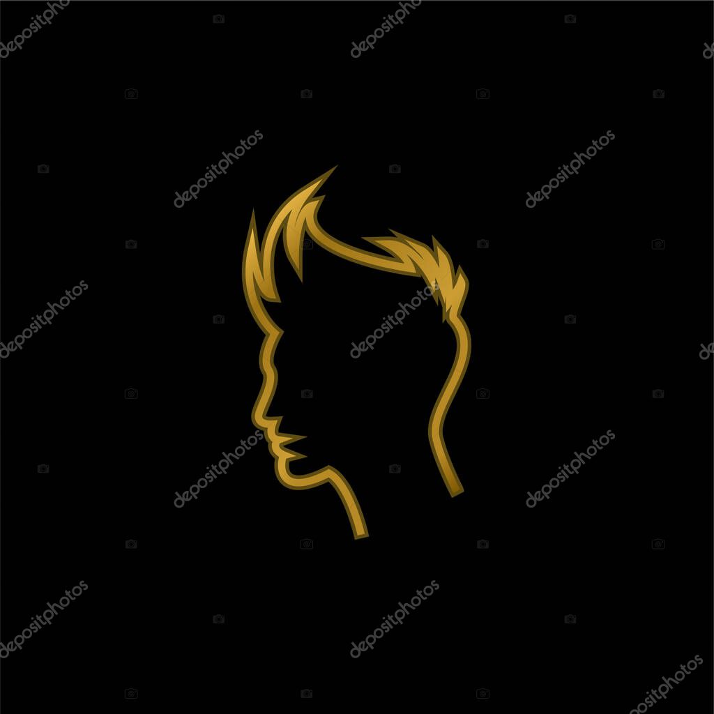 Boy Hair Outline gold plated metalic icon or logo vector