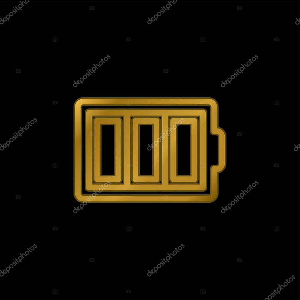 Battery Thin Outline Symbol In A Circle gold plated metalic icon or logo vector