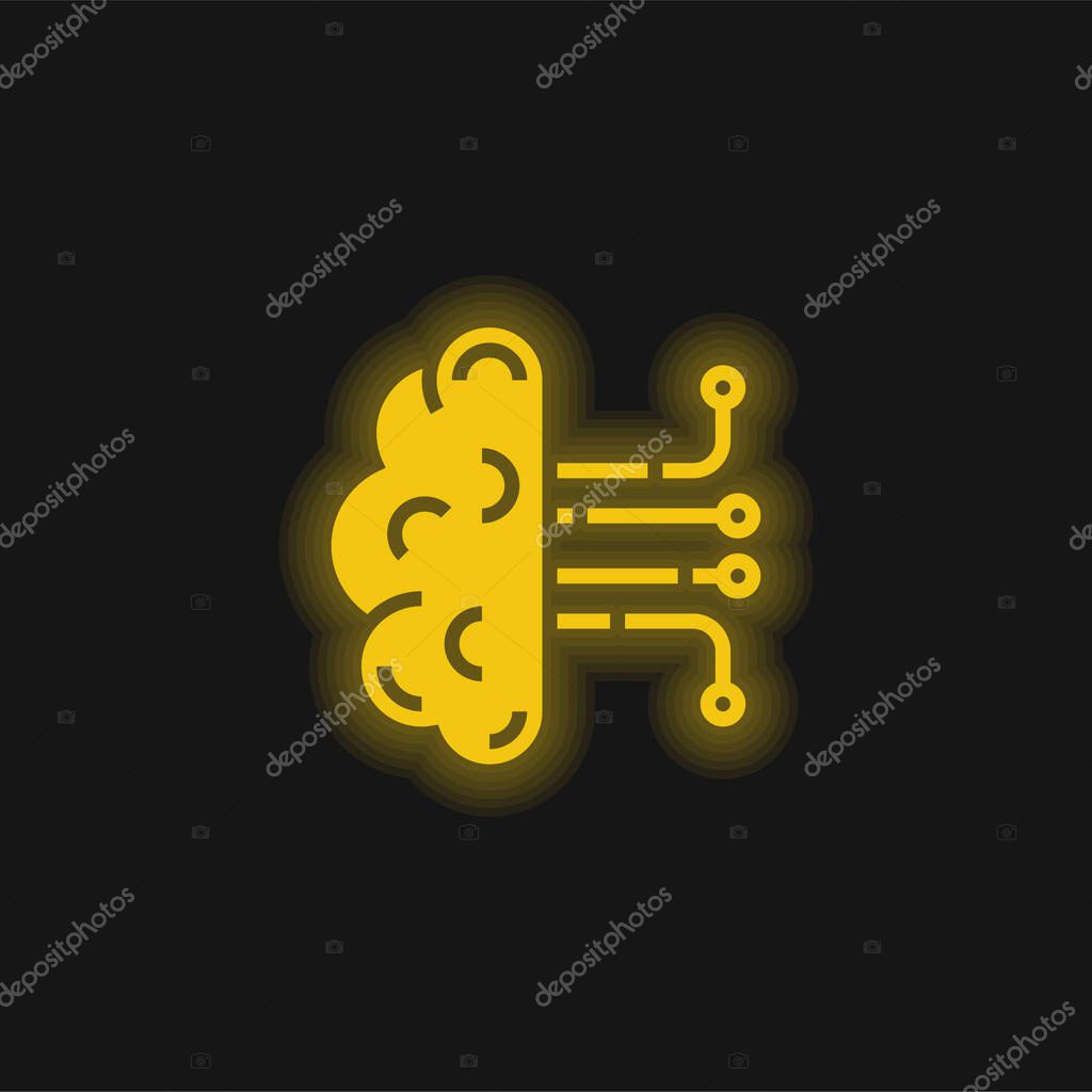 Artificial Intelligence yellow glowing neon icon