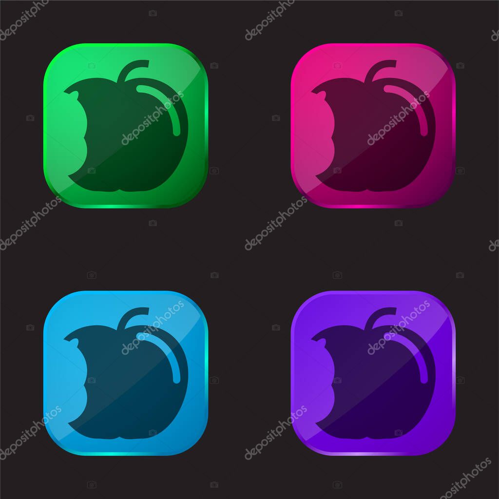 Apple With Big Bite four color glass button icon