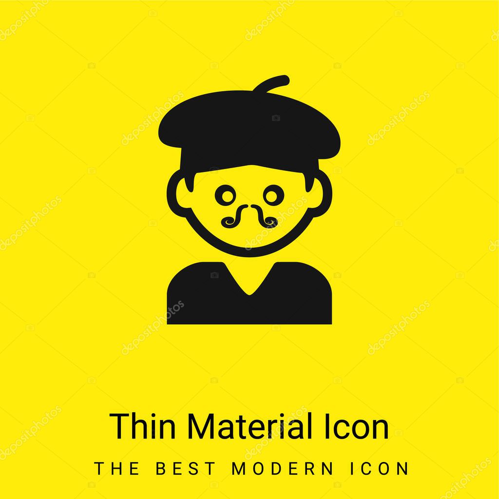 Bohemian Artist Man With Hat And Moustache minimal bright yellow material icon