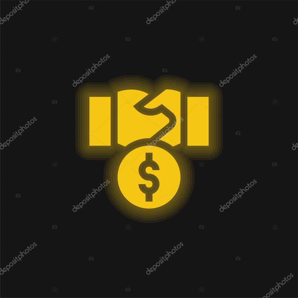 Bribery yellow glowing neon icon