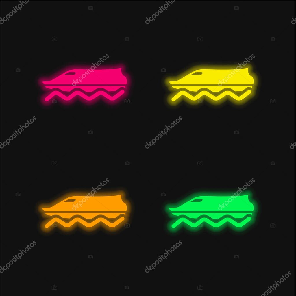 Boat On Water four color glowing neon vector icon