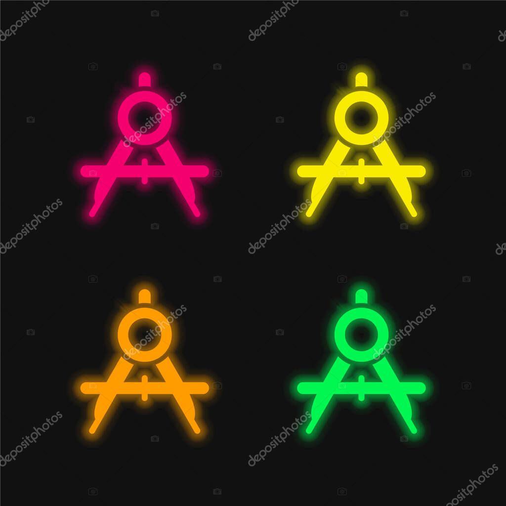 Big Compass Open four color glowing neon vector icon