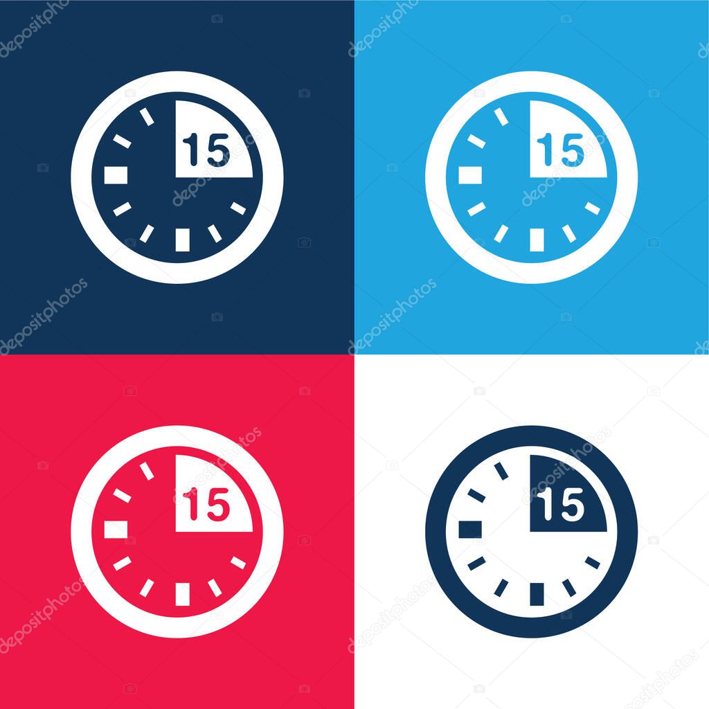 15 Minute Mark On Clock blue and red four color minimal icon set