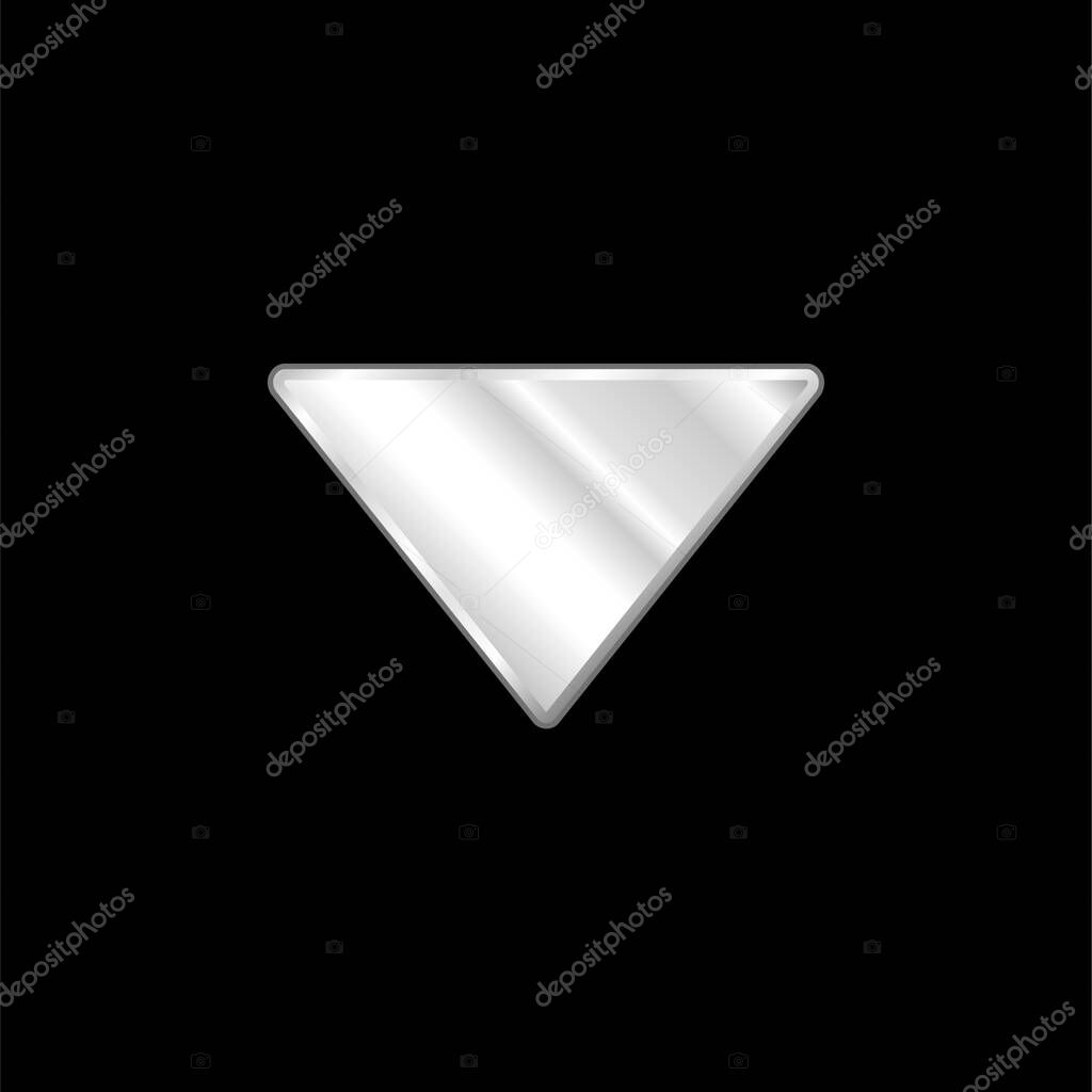 Arrow Down Filled Triangle silver plated metallic icon