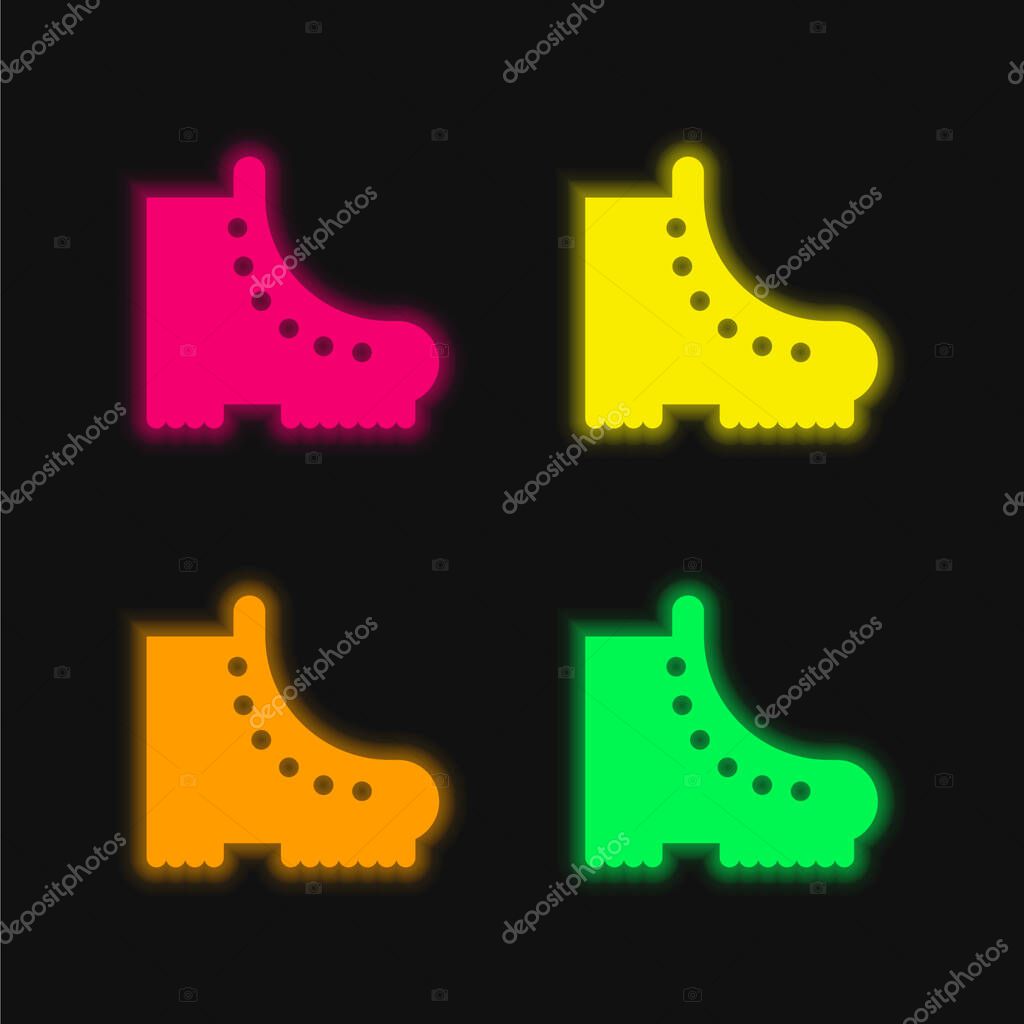 Boot four color glowing neon vector icon