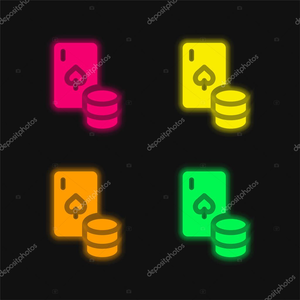 Blackjack four color glowing neon vector icon