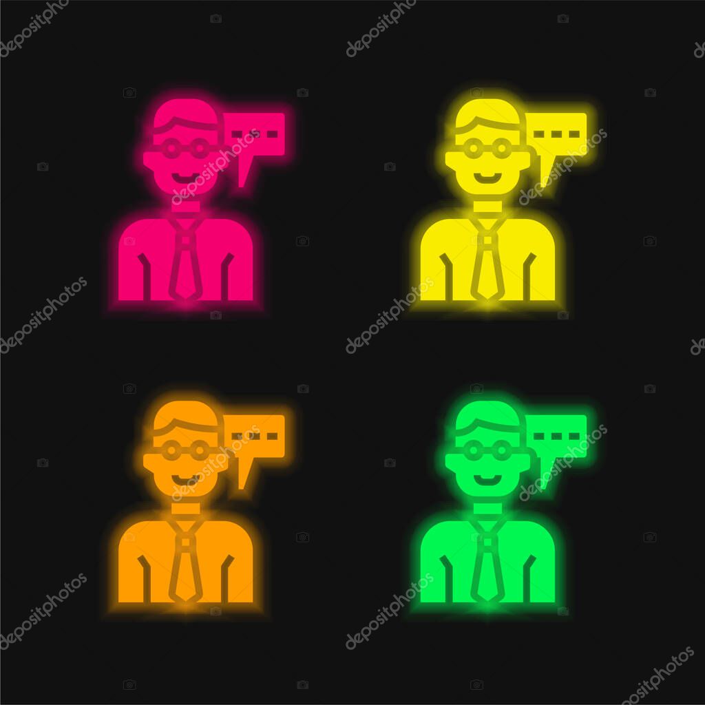 Advisory four color glowing neon vector icon