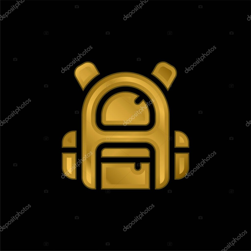 Backpack gold plated metalic icon or logo vector