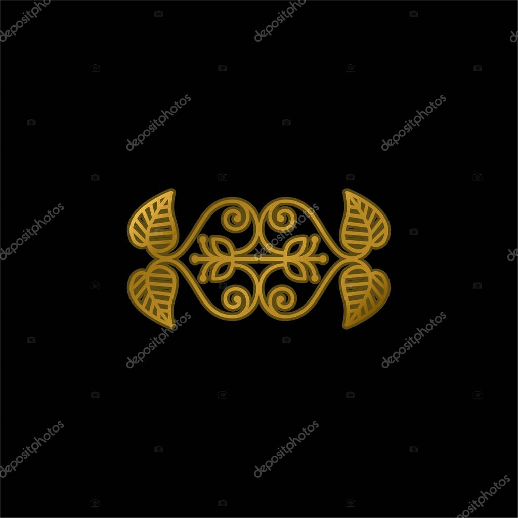 Beautiful Floral Design gold plated metalic icon or logo vector