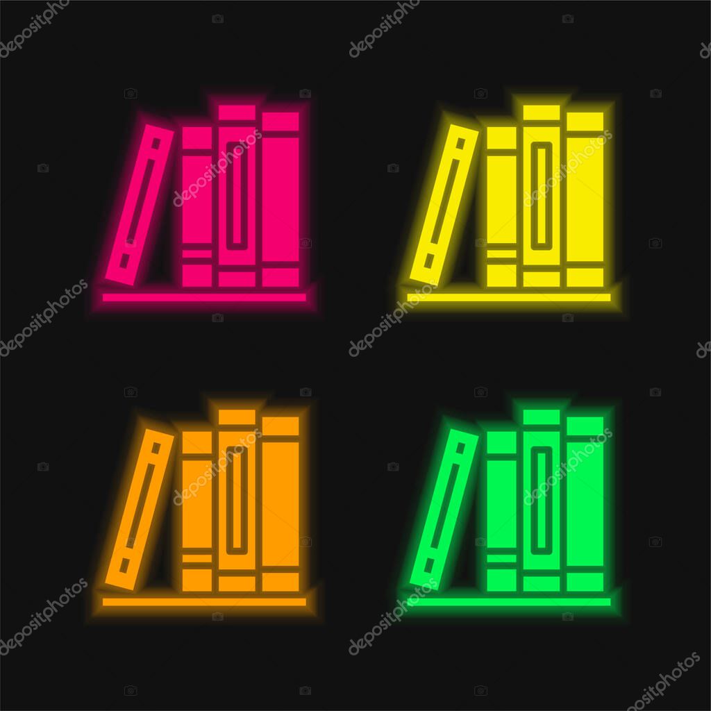 Books four color glowing neon vector icon