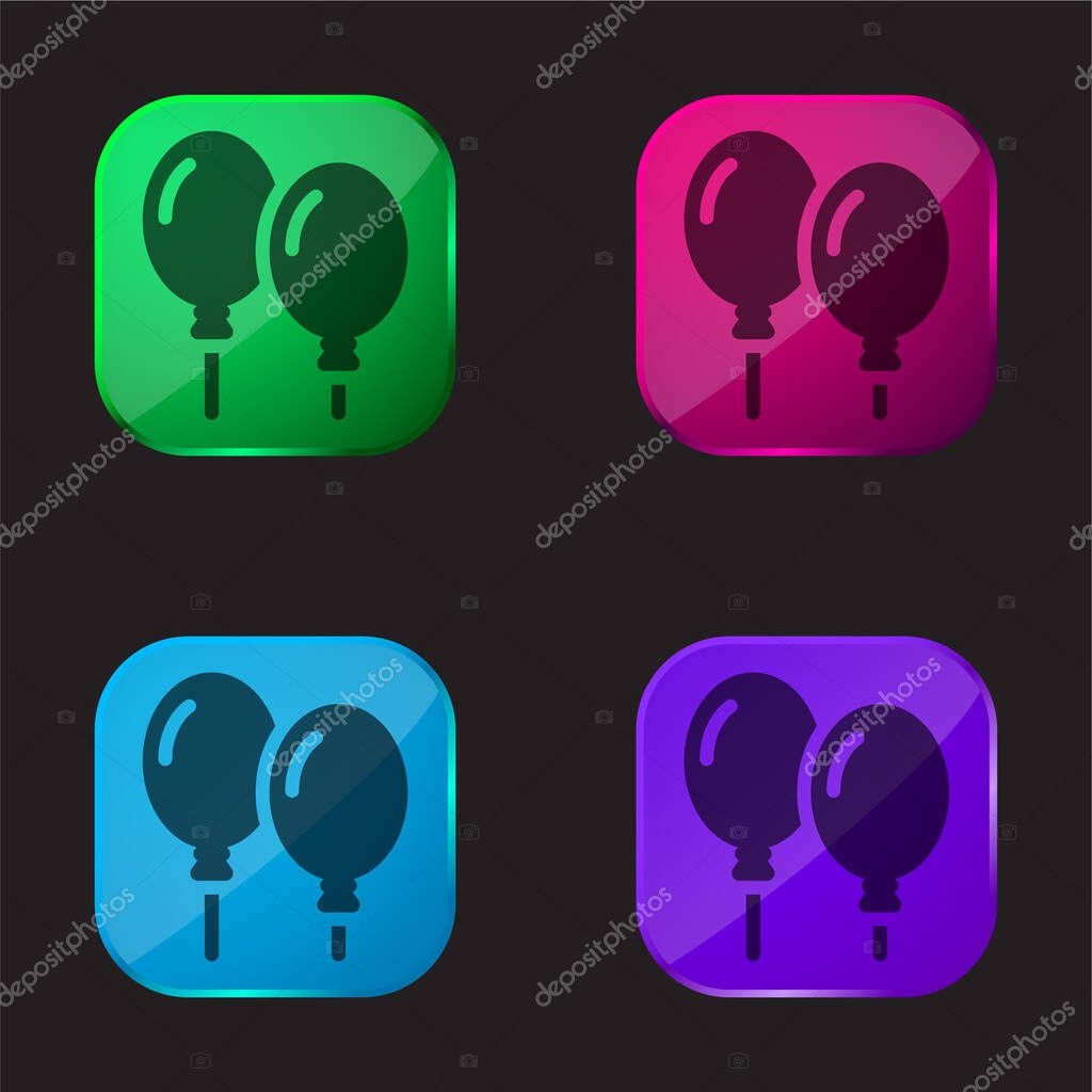 Balloons four color glass button icon