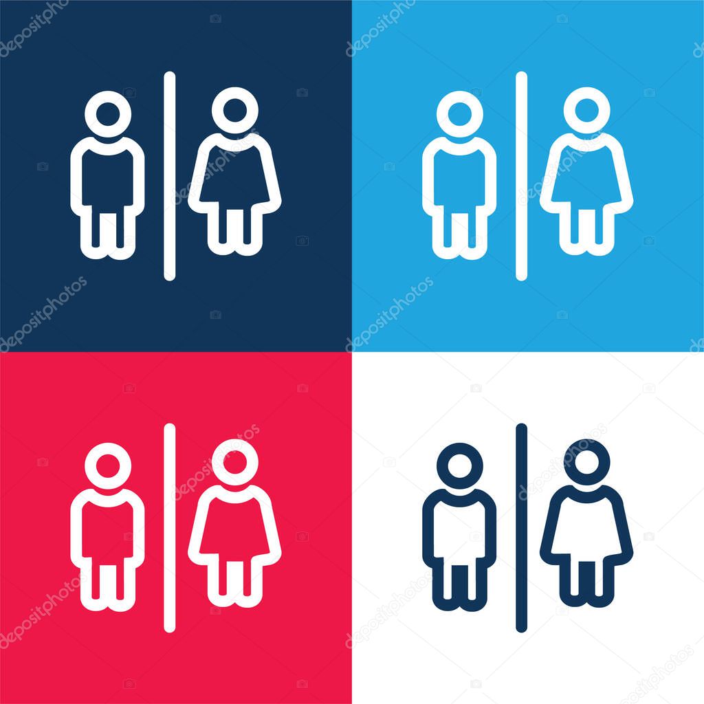 Bathrooms For Men And Women Outlines Sign blue and red four color minimal icon set