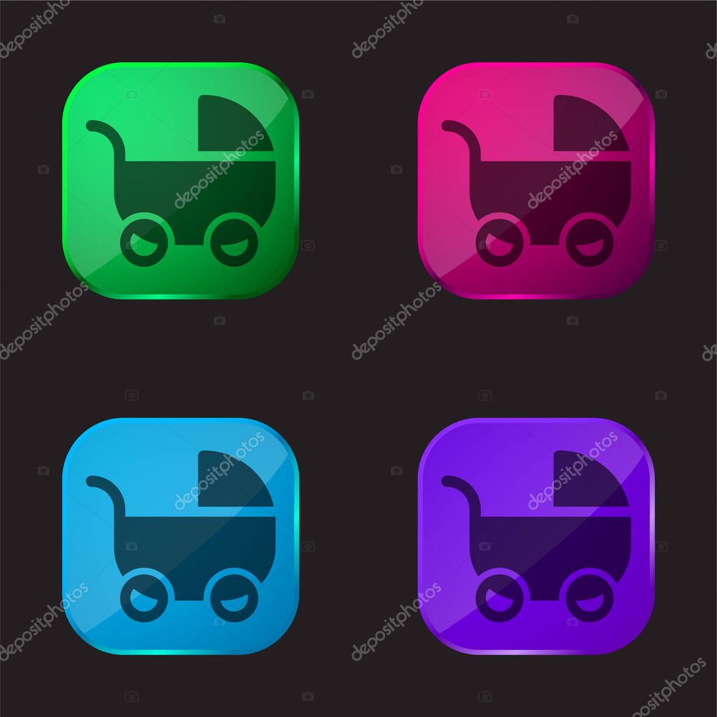 Baby Stroller four color glass button icon