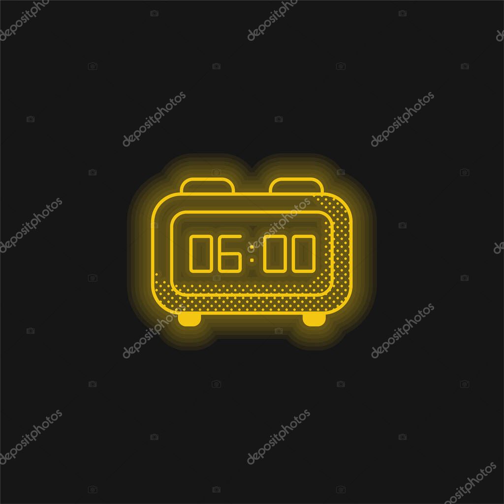 Alarm Clock yellow glowing neon icon