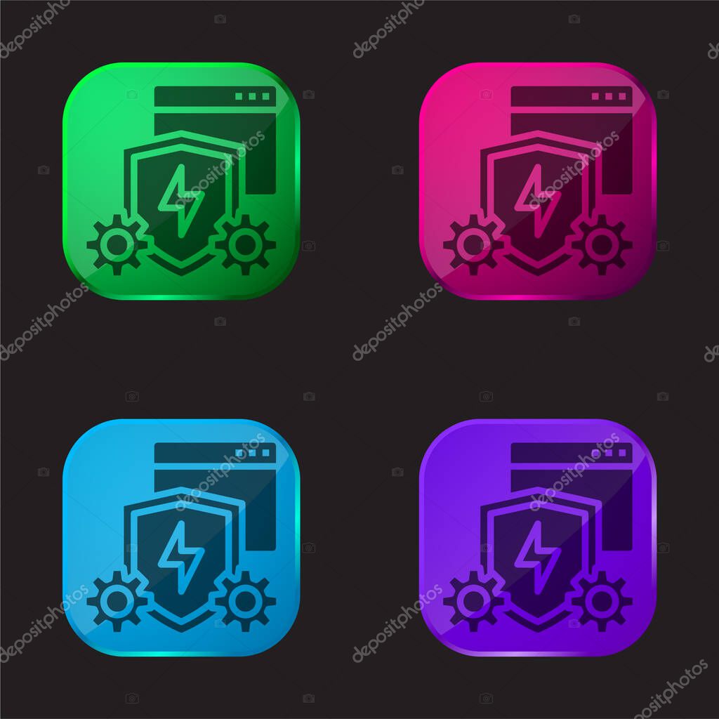 Anti Virus Software four color glass button icon