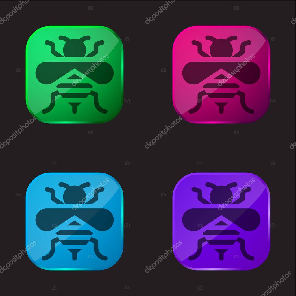 Bee four color glass button icon