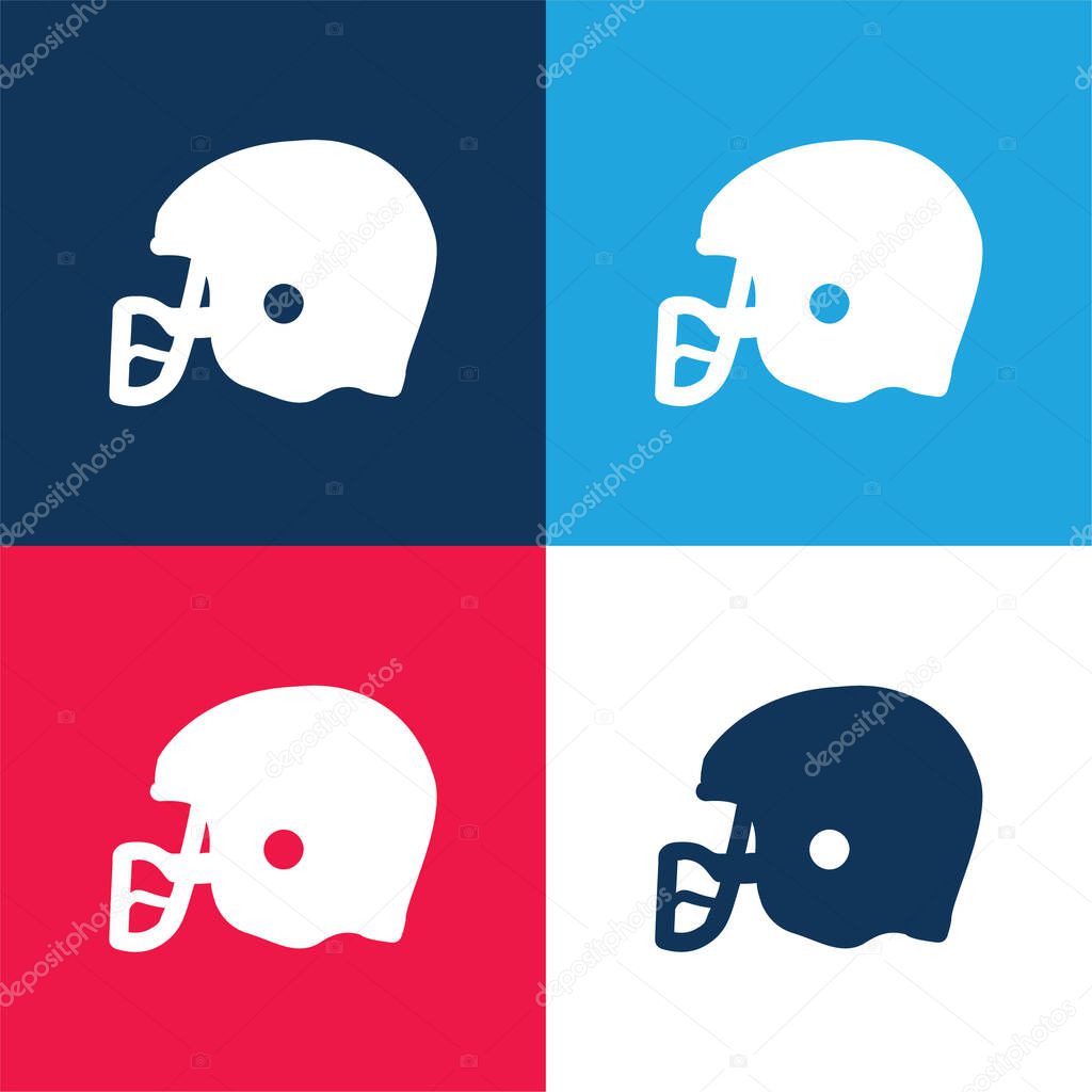 American Football Helmet Knocking blue and red four color minimal icon set