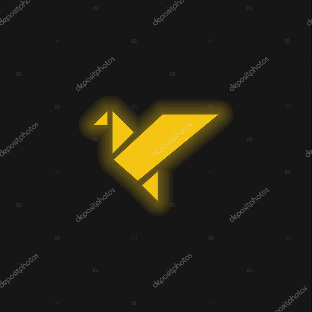 Bird In Flight Origami yellow glowing neon icon