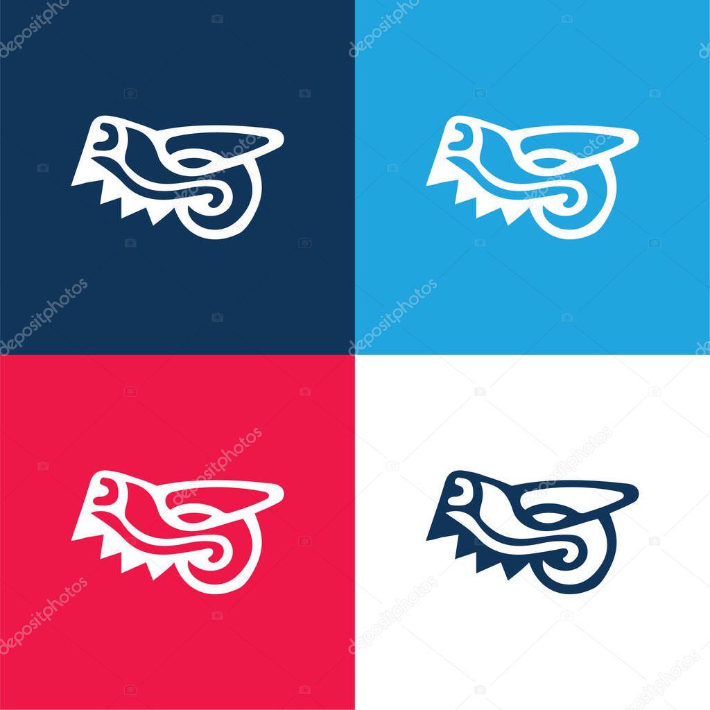 Animal Head Symbol Of Mexico Antique Cultures blue and red four color minimal icon set