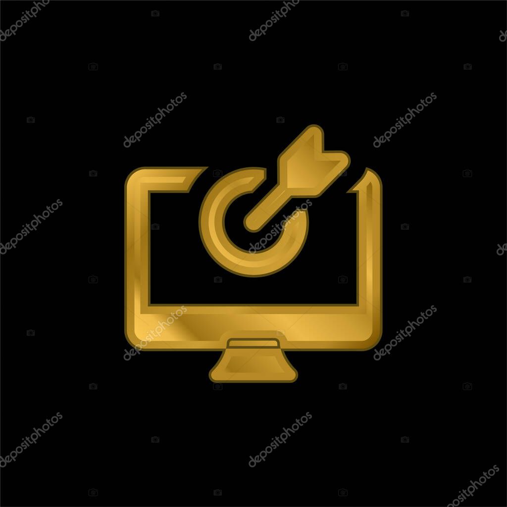 Arrow gold plated metalic icon or logo vector