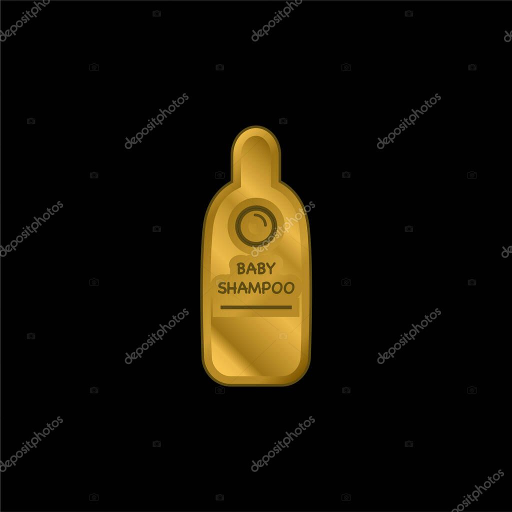Baby Shampoo Container gold plated metalic icon or logo vector