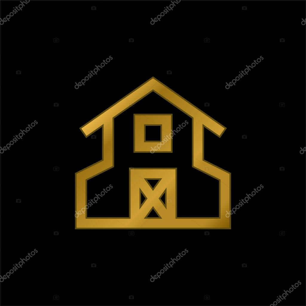 Barn gold plated metalic icon or logo vector