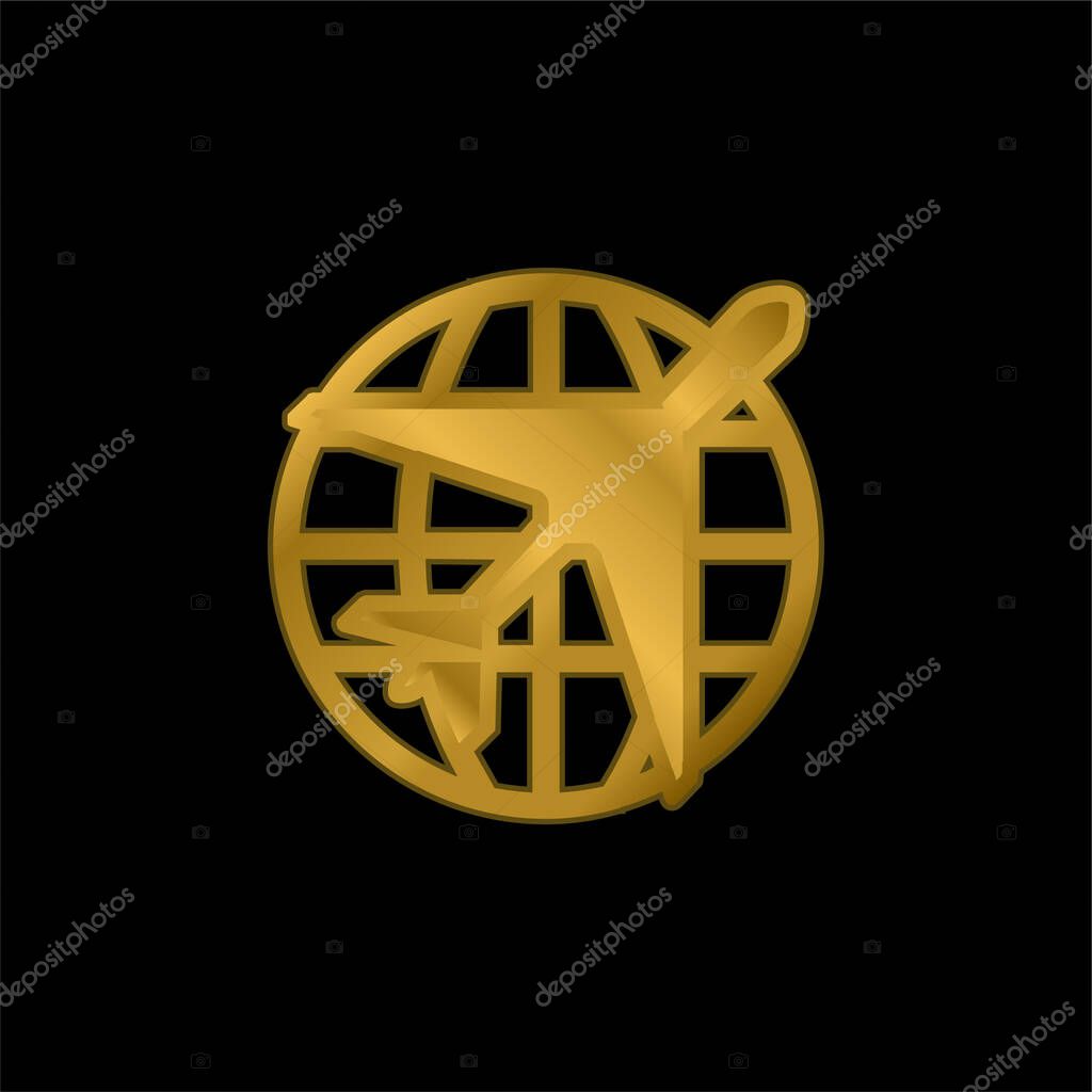 Airport gold plated metalic icon or logo vector
