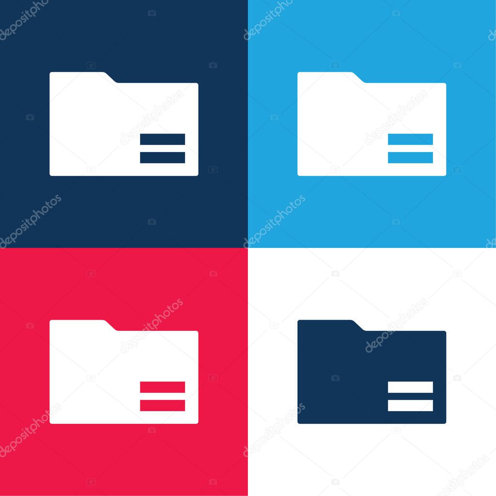 Black Folder Interface Symbol With Equal Sign blue and red four color minimal icon set