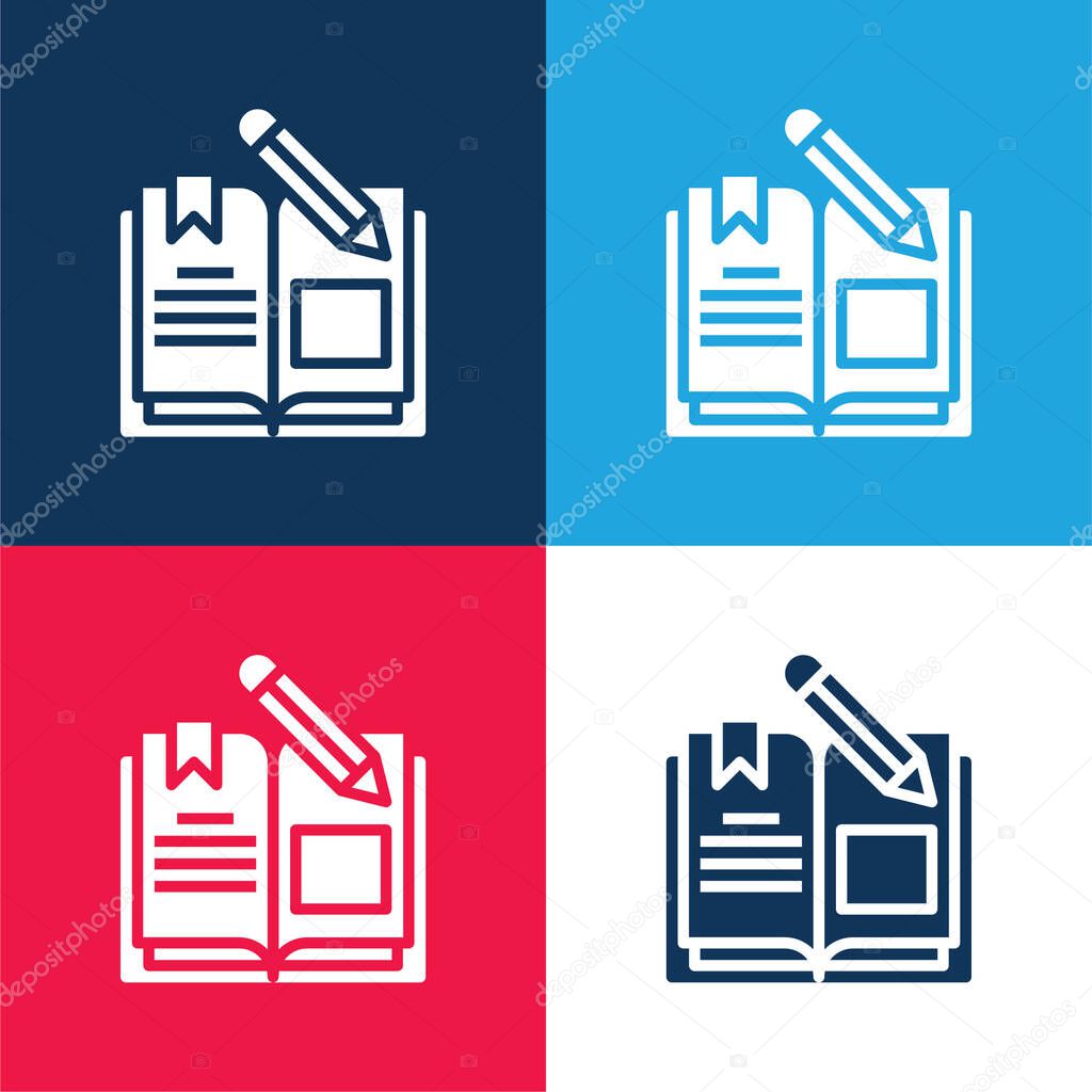 Book blue and red four color minimal icon set