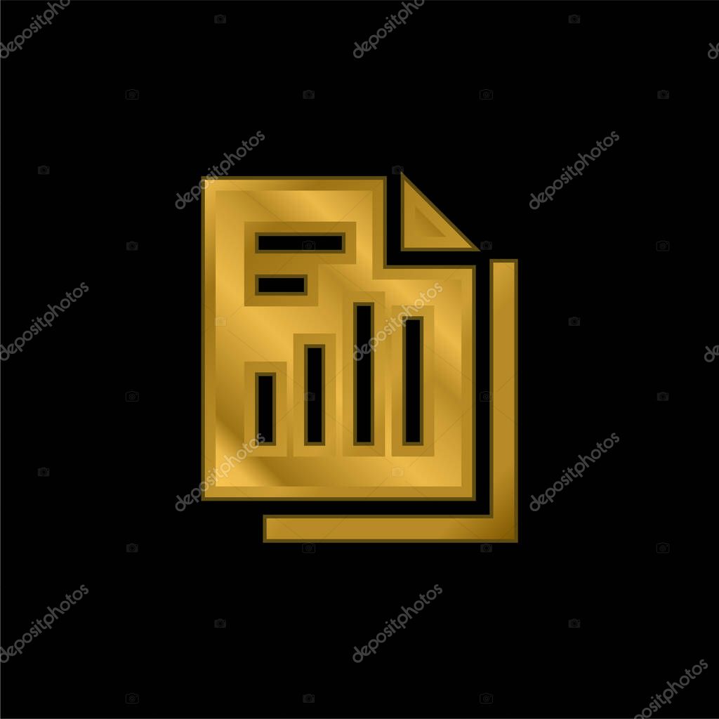 Bar Graph gold plated metalic icon or logo vector
