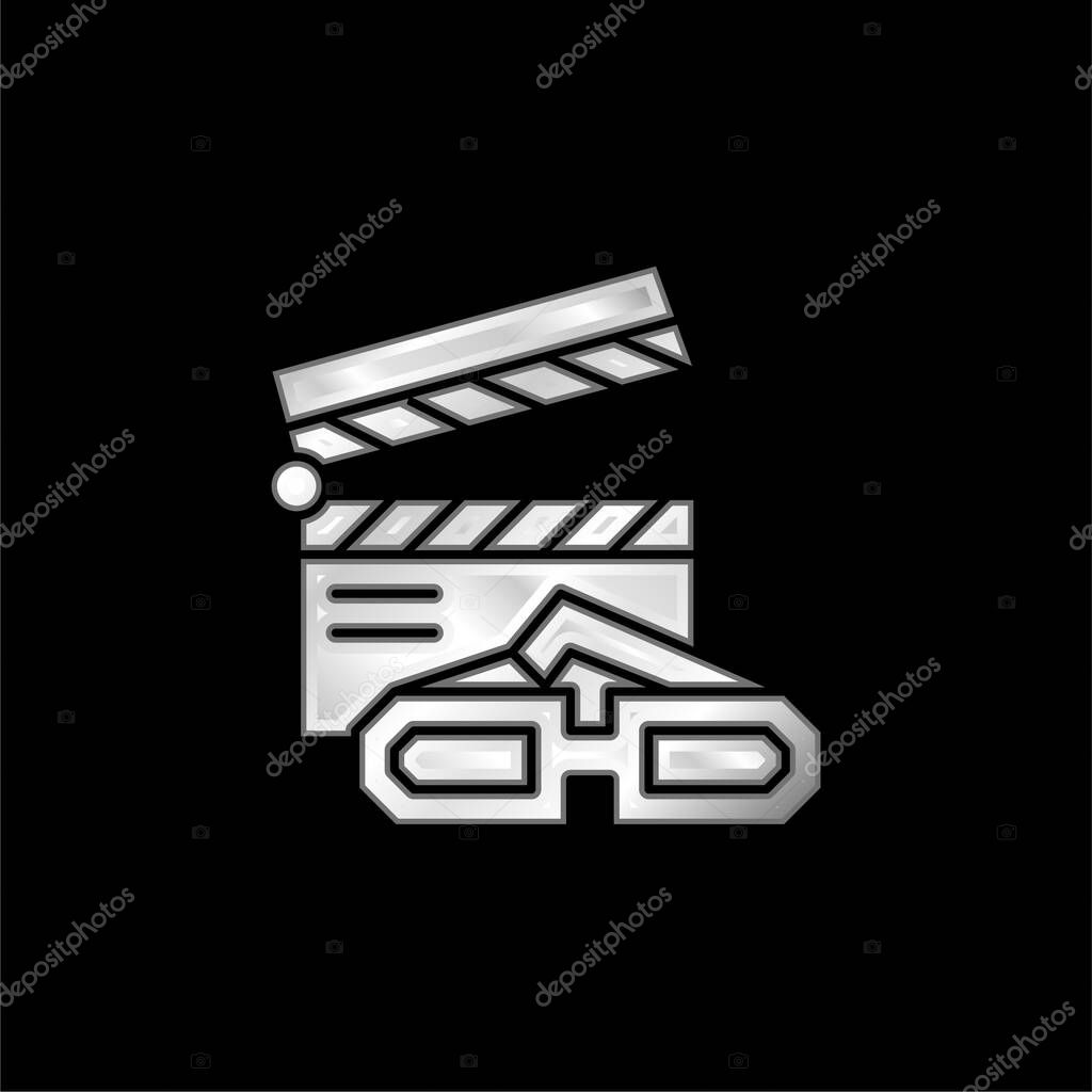 3d Movie silver plated metallic icon