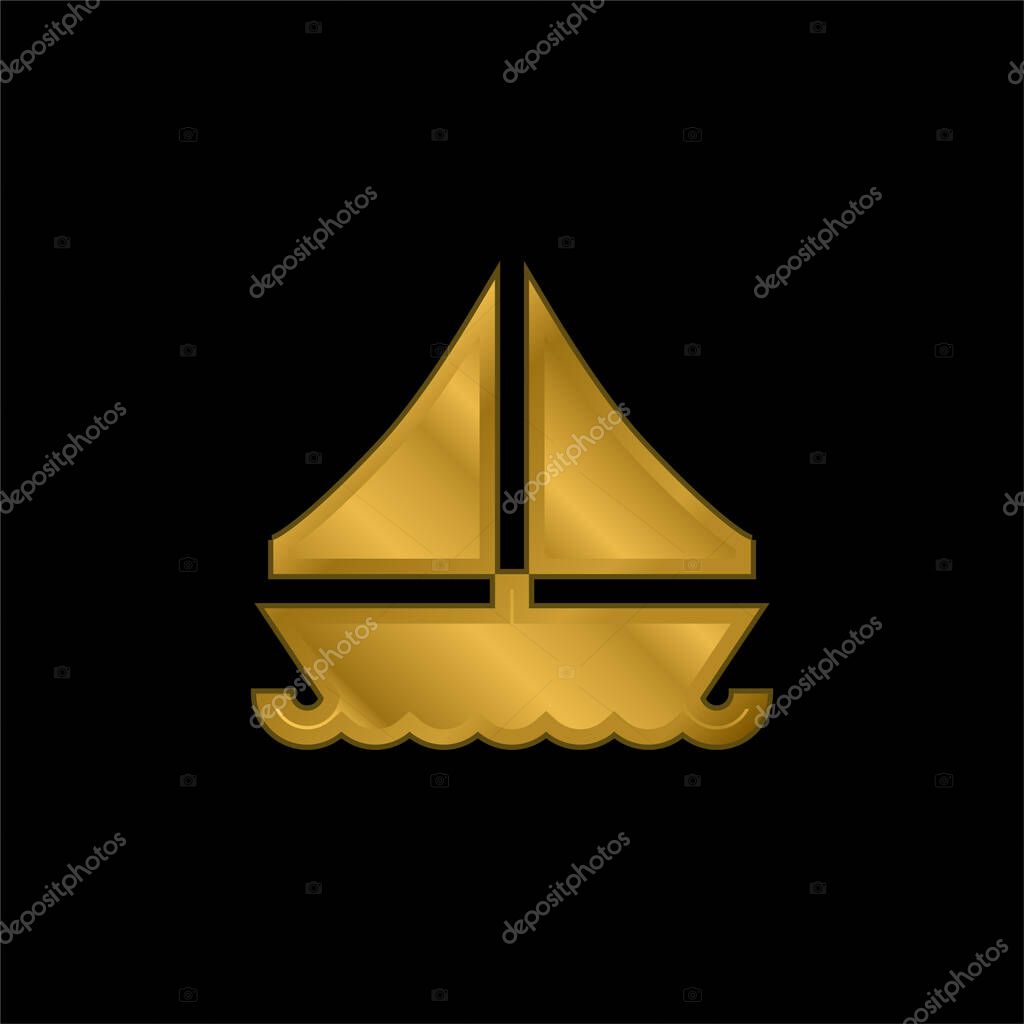 Boat gold plated metalic icon or logo vector