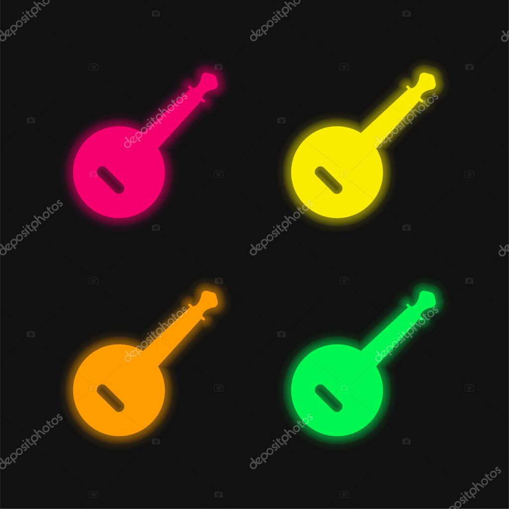 Banjo four color glowing neon vector icon