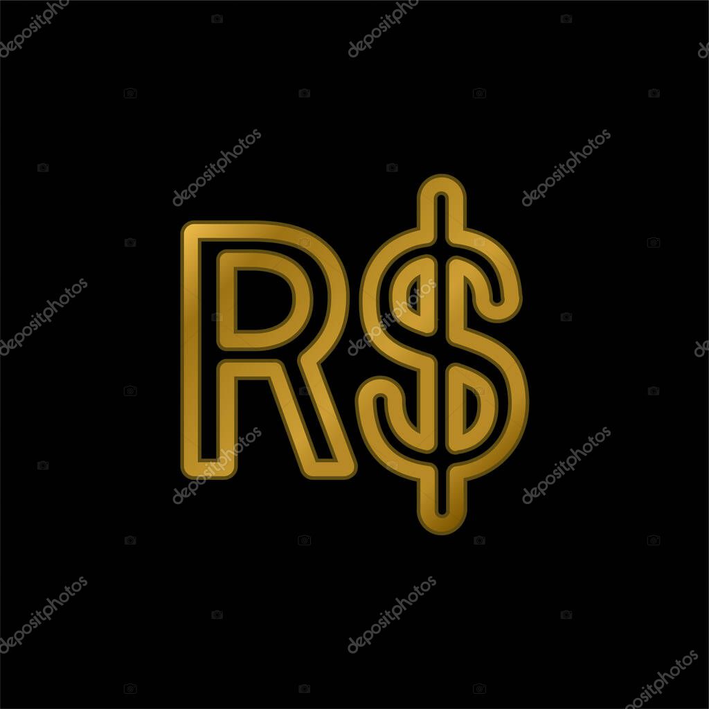 Brazil Real Symbol gold plated metalic icon or logo vector