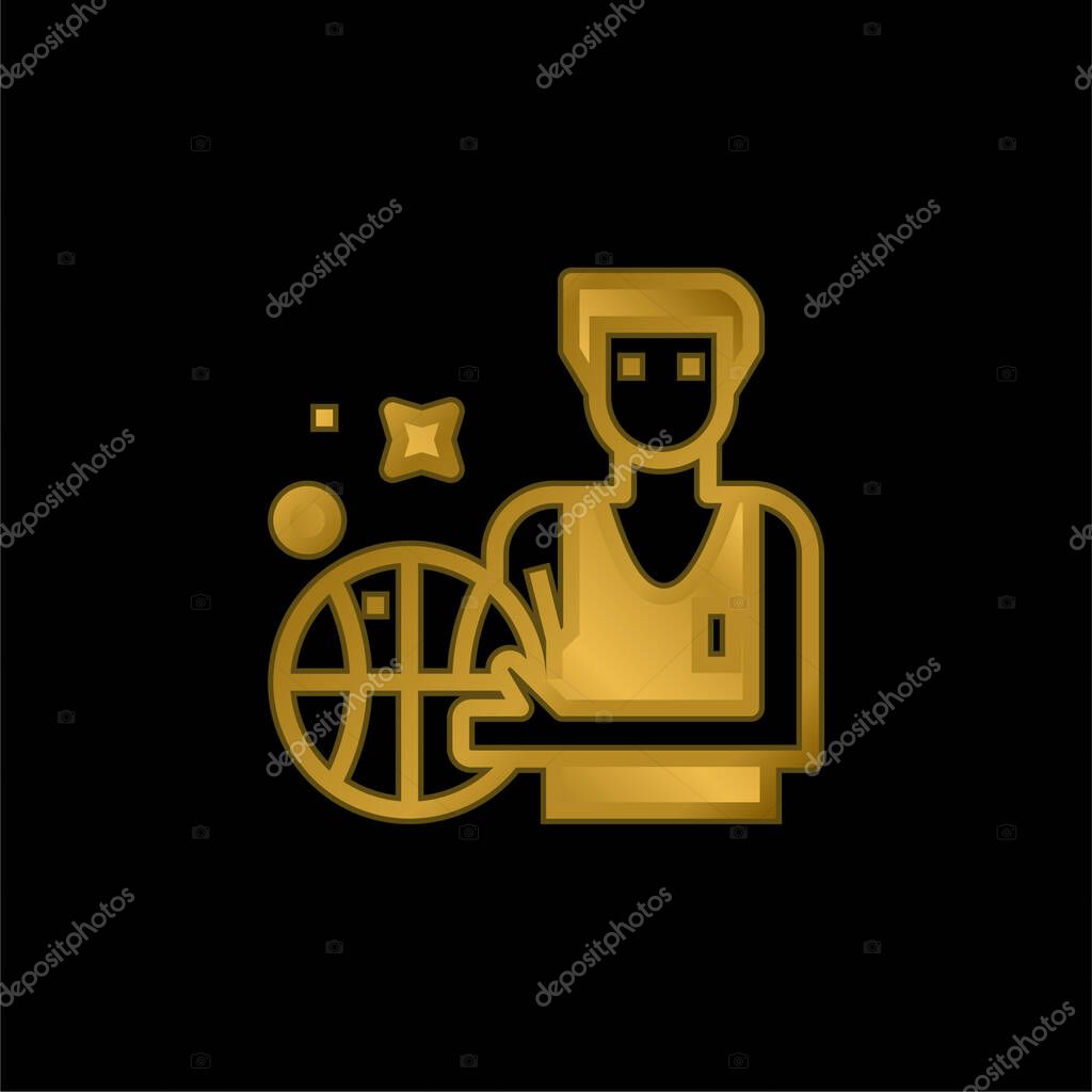 Basketball gold plated metalic icon or logo vector