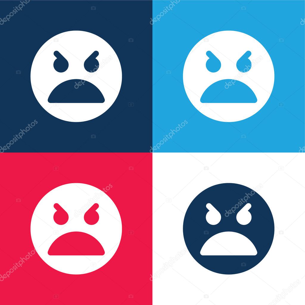 Angry Face blue and red four color minimal icon set