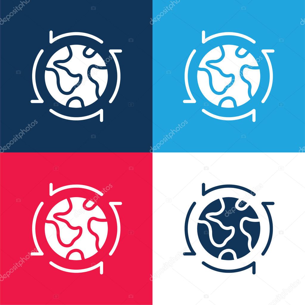 Around The World blue and red four color minimal icon set