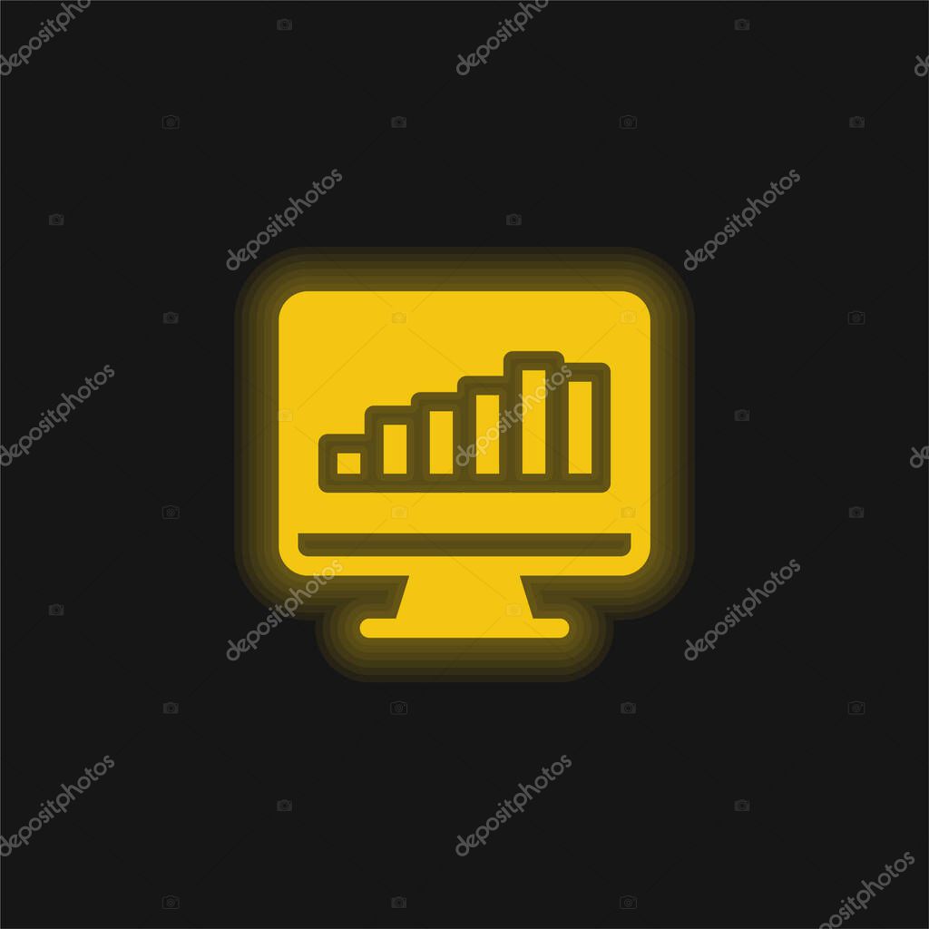 Bar Graph On Screen yellow glowing neon icon