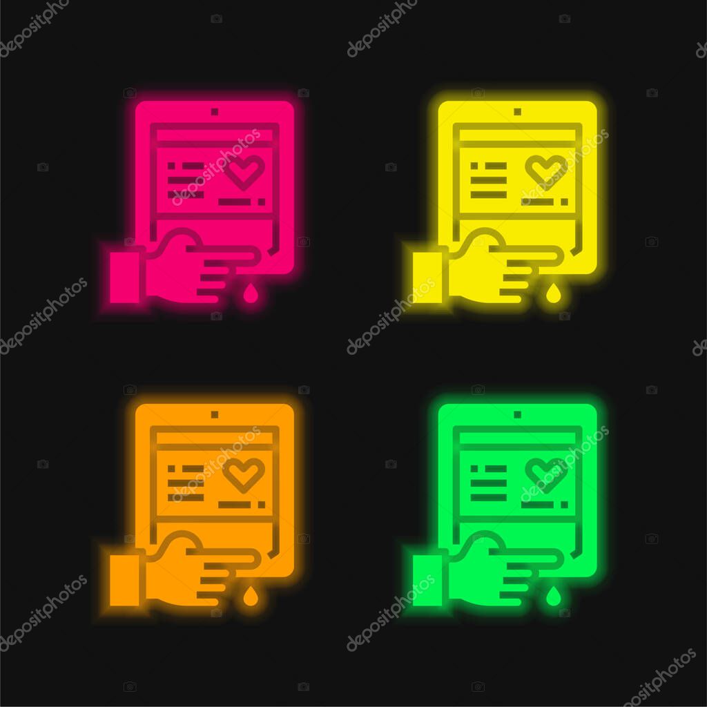 Blood Test four color glowing neon vector icon